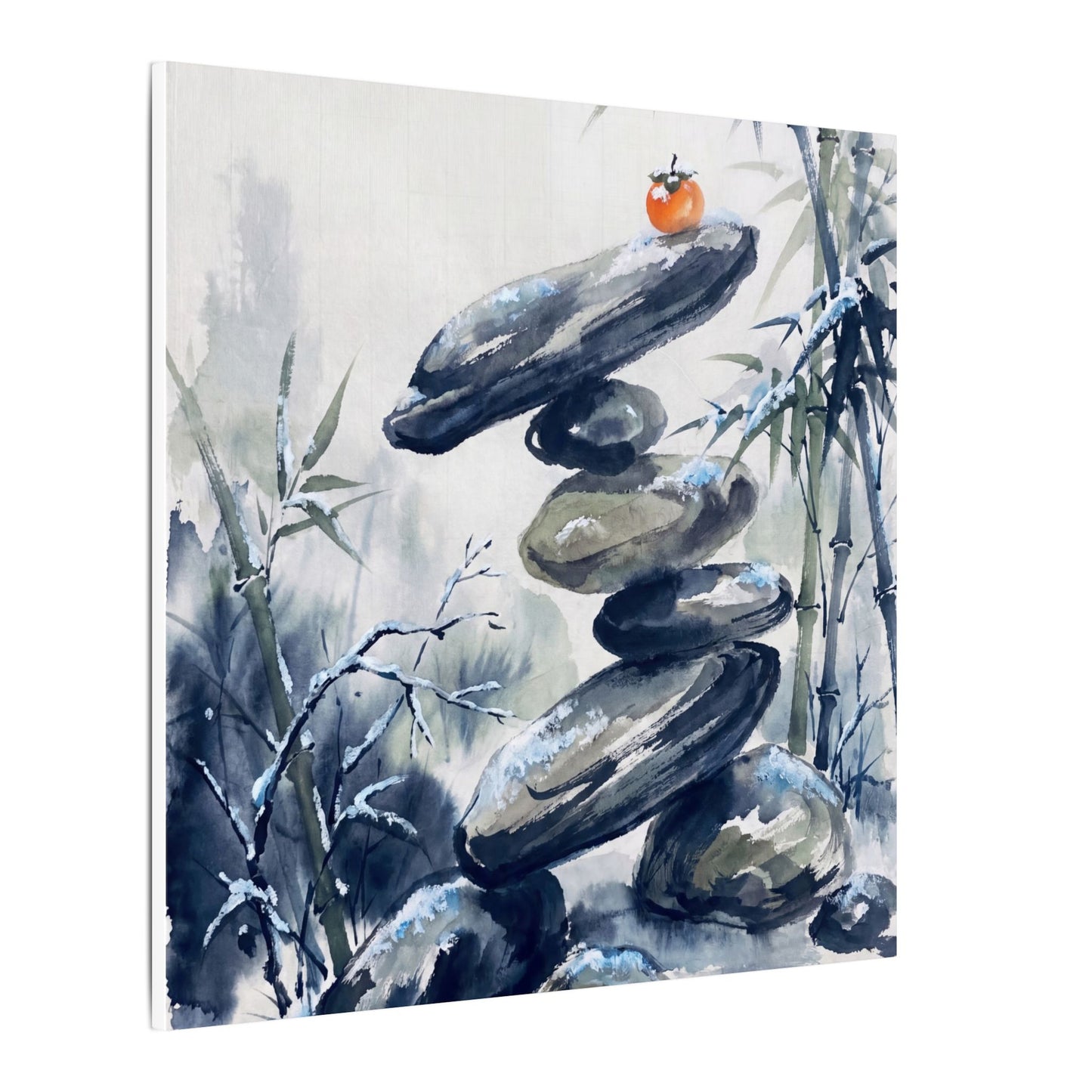 Zen River Stones in Moonlight | Sumi E Canvas Art