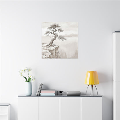 Neutral Pine Tree Canvas Art - Minimal Line Japandi