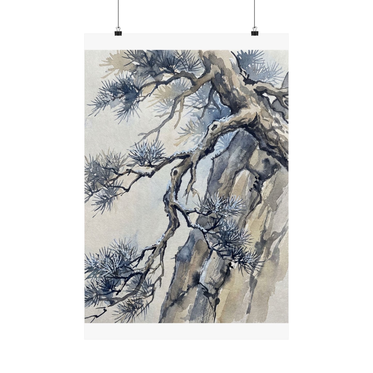 Seijaku Pine Tree Wall Art Print - Japandi Watercolor
