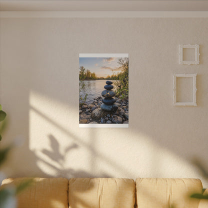 Kintsugi River Stones in Golden Hour | Gold Vein Canvas Art