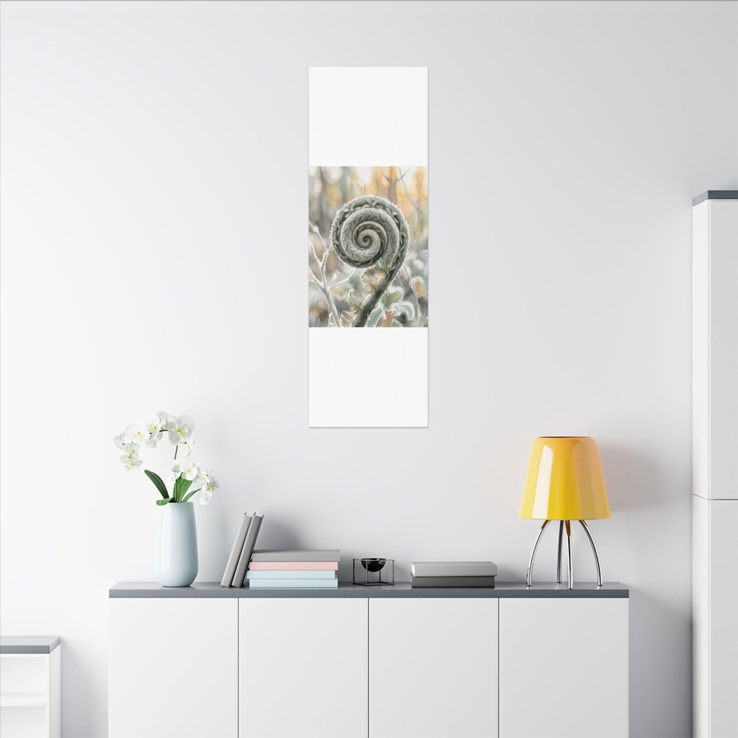 Winter Fern Unfurling Watercolor Canvas Art | Cozy Decor