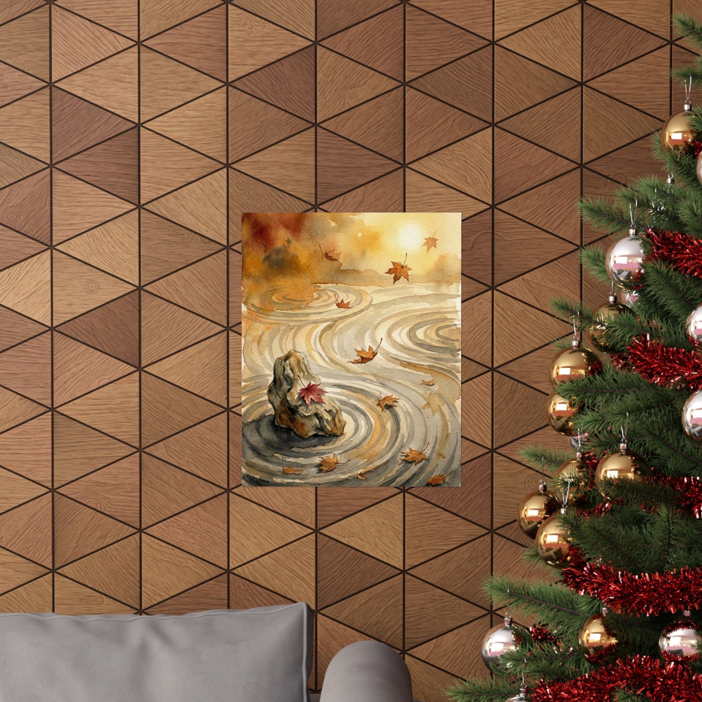 Japandi Rock Garden in Golden Hour | Watercolor Wall Art Print