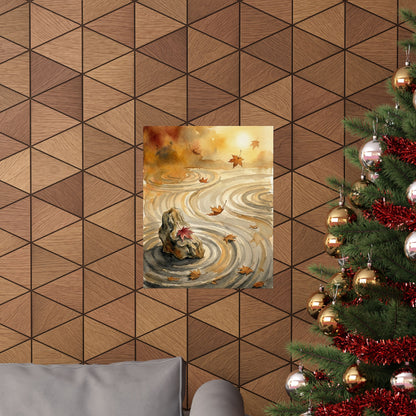 Japandi Rock Garden in Golden Hour | Watercolor Wall Art Print