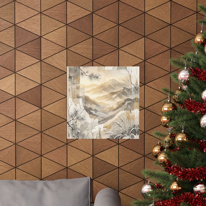 Mountain Mist Japanese Pattern Wall Art Print | Earthy Japandi Art