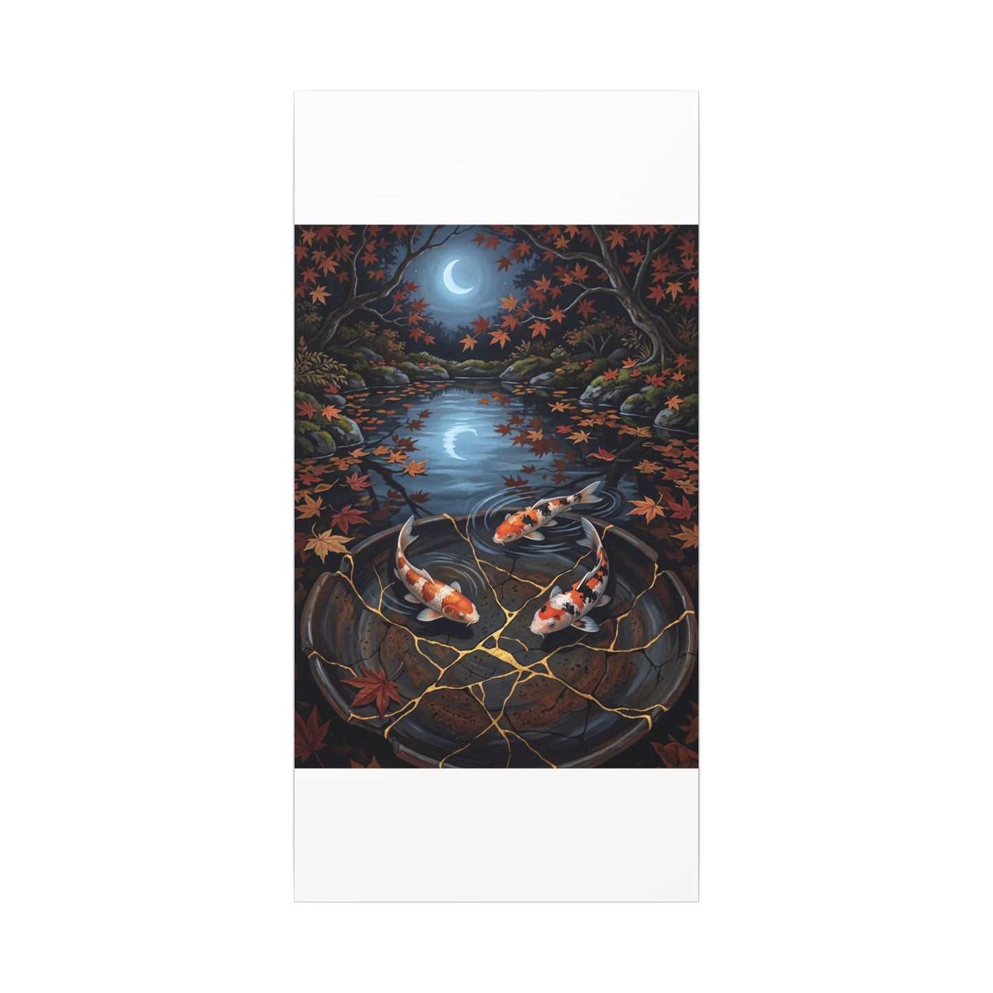 Koi Pond Canvas Art | Autumn Kintsugi Gold Repair Art