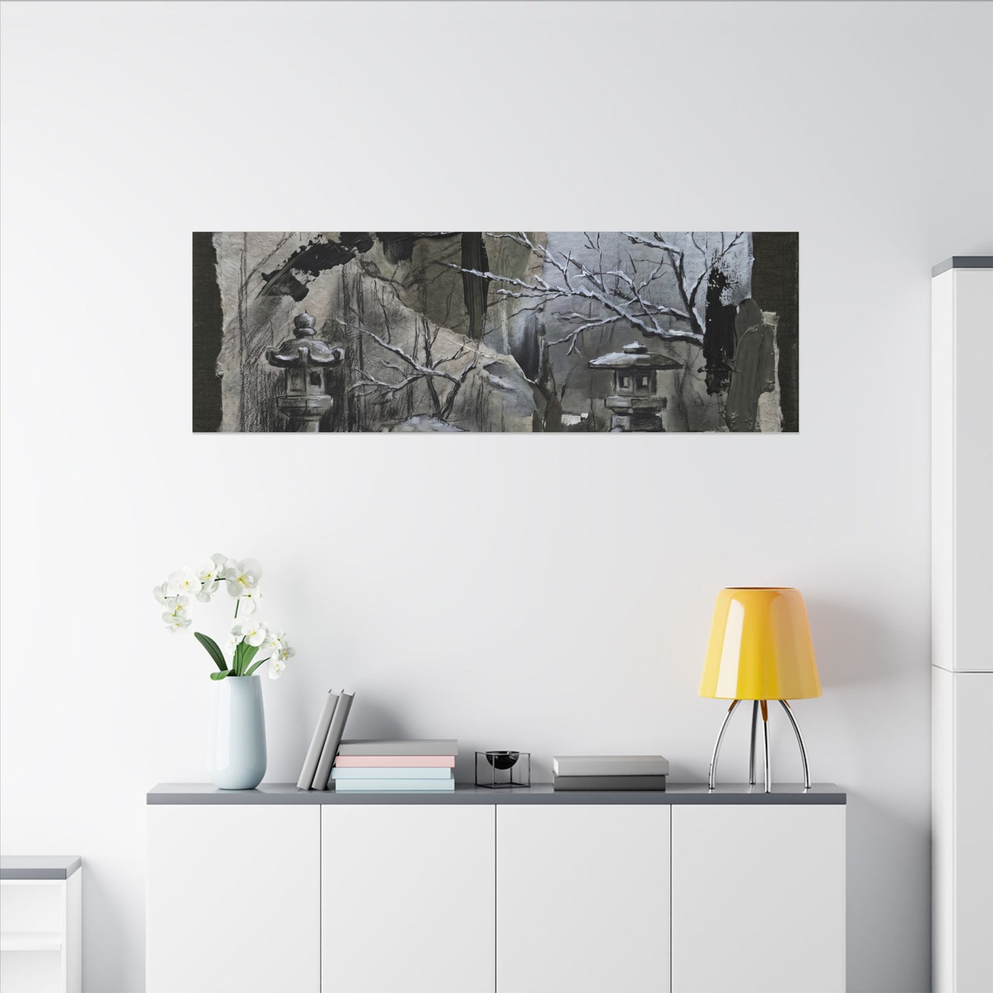 Winter Moonlit Garden Dark Texture Canvas Art | Moody Decor