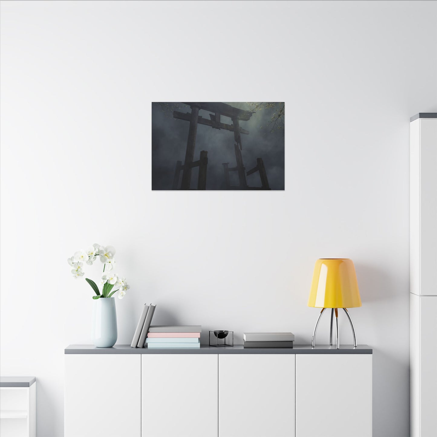 Dark Japandi Torii Gate in Dappled | Moody Minimal Canvas Art