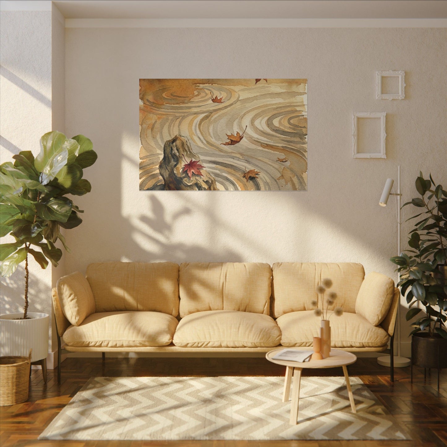 Autumn Rock Garden Watercolor Canvas Art | Neutral Decor