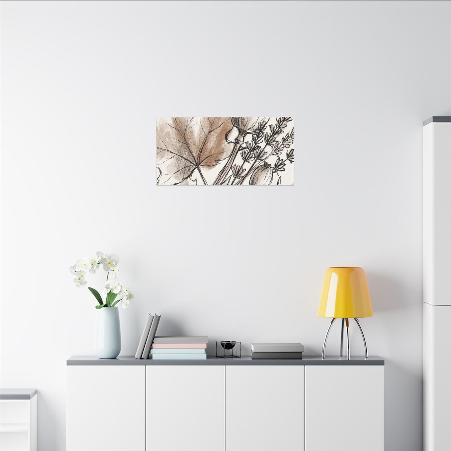 Neutral Dried Flowers Canvas Art - Minimal Line Japandi