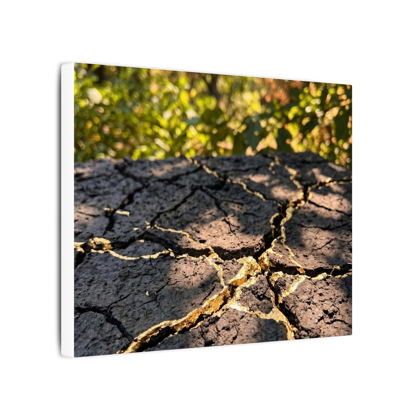 Shibui Cracked Earth Canvas Art - Kintsugi Gold Repair