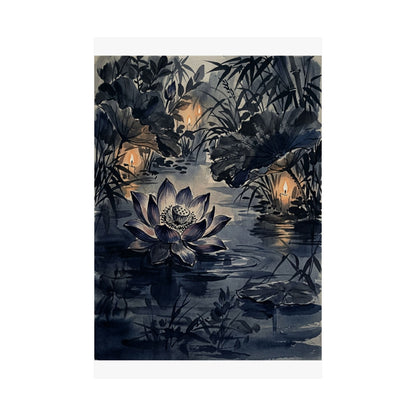 Candlelight Lotus Flower Wall Art Print - Zen Fukinsei