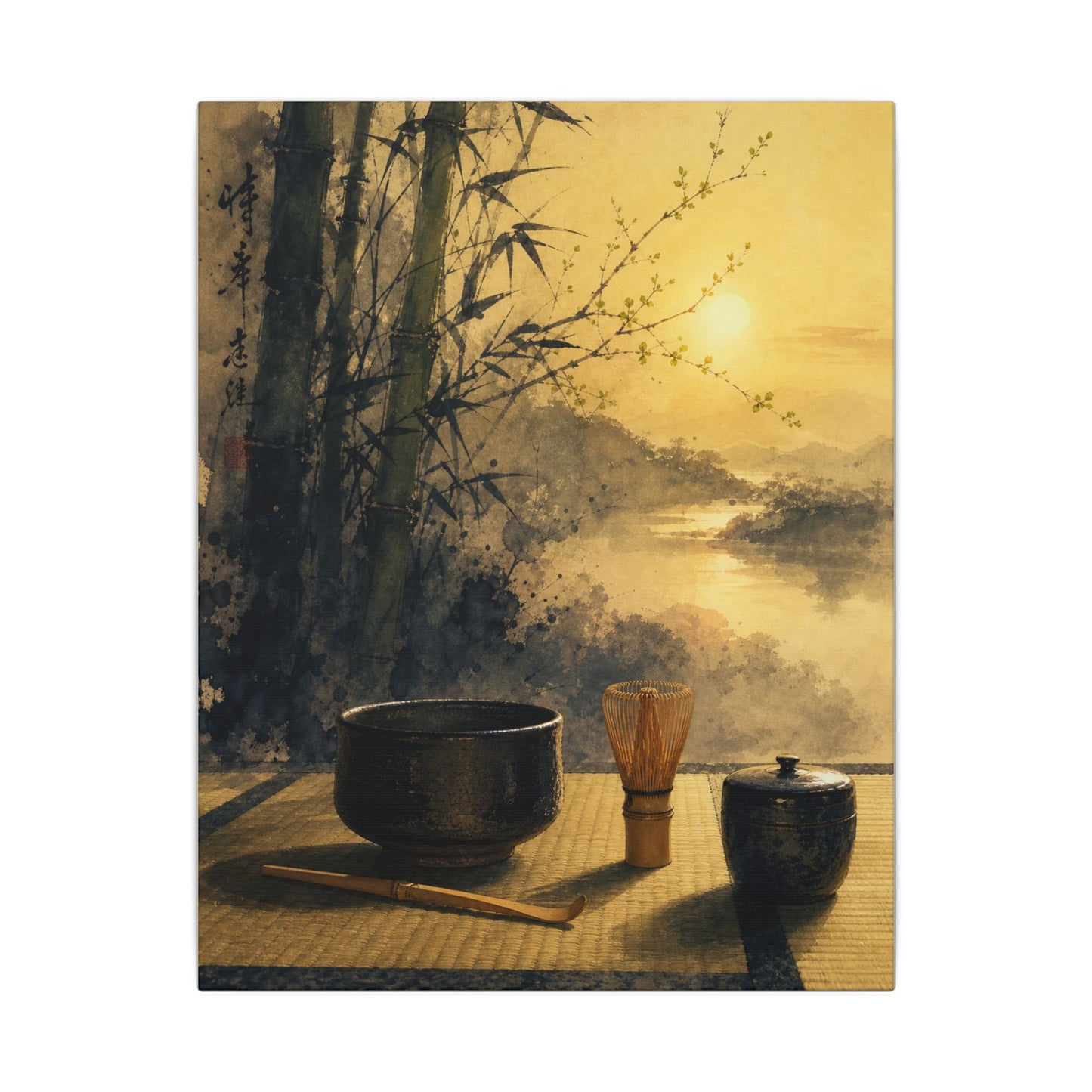 Tea Ceremony Sumi E Canvas Art | Contemplative Zen Art