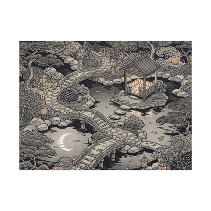 Moonlit Garden Ukiyo E Inspired Canvas Art | Serene Zen Art Art Print