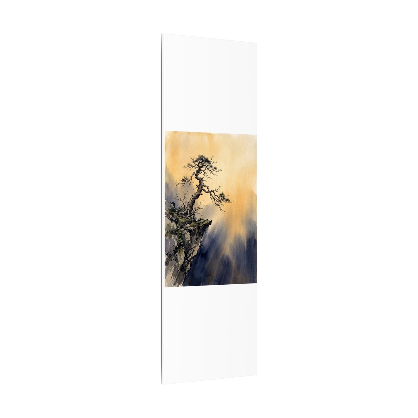 Zen Pine Tree in Golden Hour | Sumi E Canvas Art