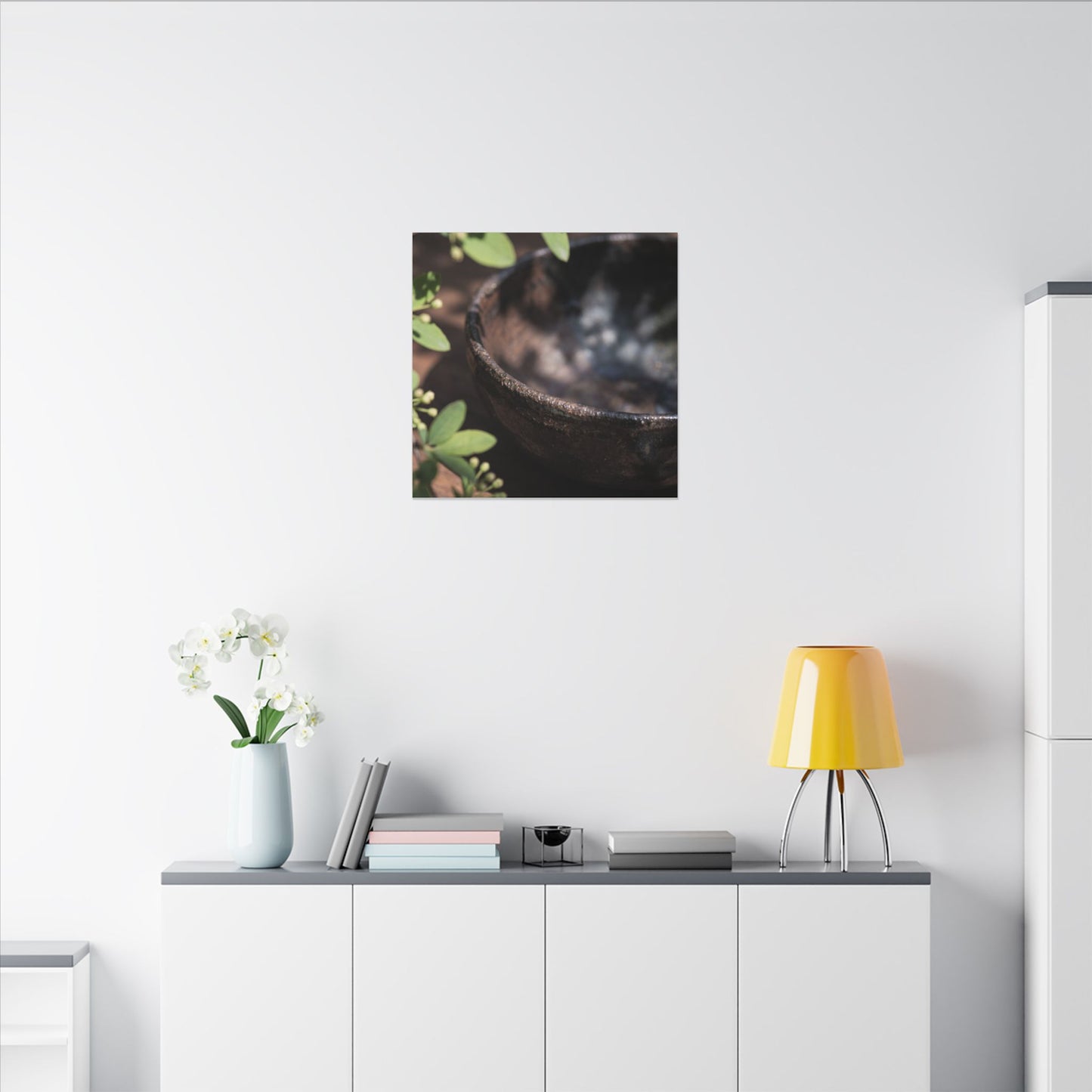 Ceramic Bowl Shadow Zen Canvas Art | Moody Dark Japandi Art
