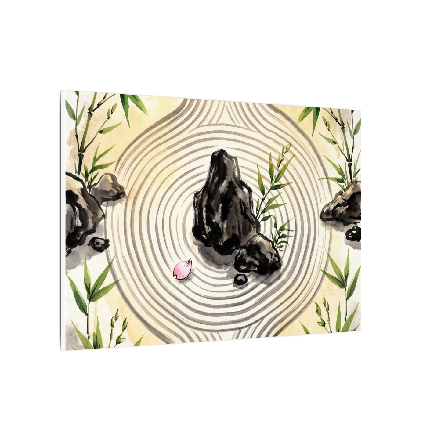 Zen Rock Garden in Golden Hour | Sumi E Canvas Art