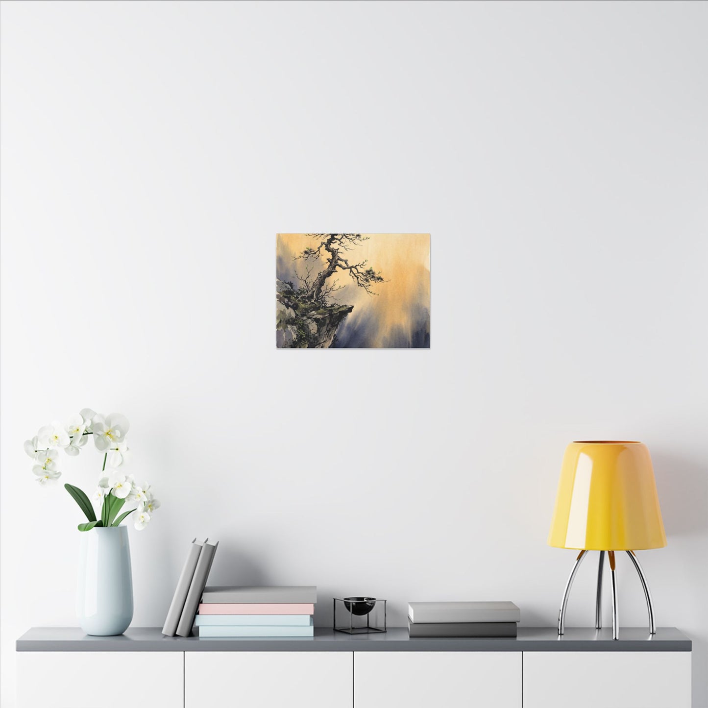 Zen Pine Tree in Golden Hour | Sumi E Canvas Art