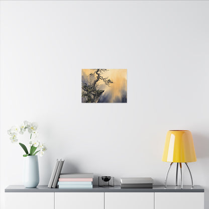 Zen Pine Tree in Golden Hour | Sumi E Canvas Art