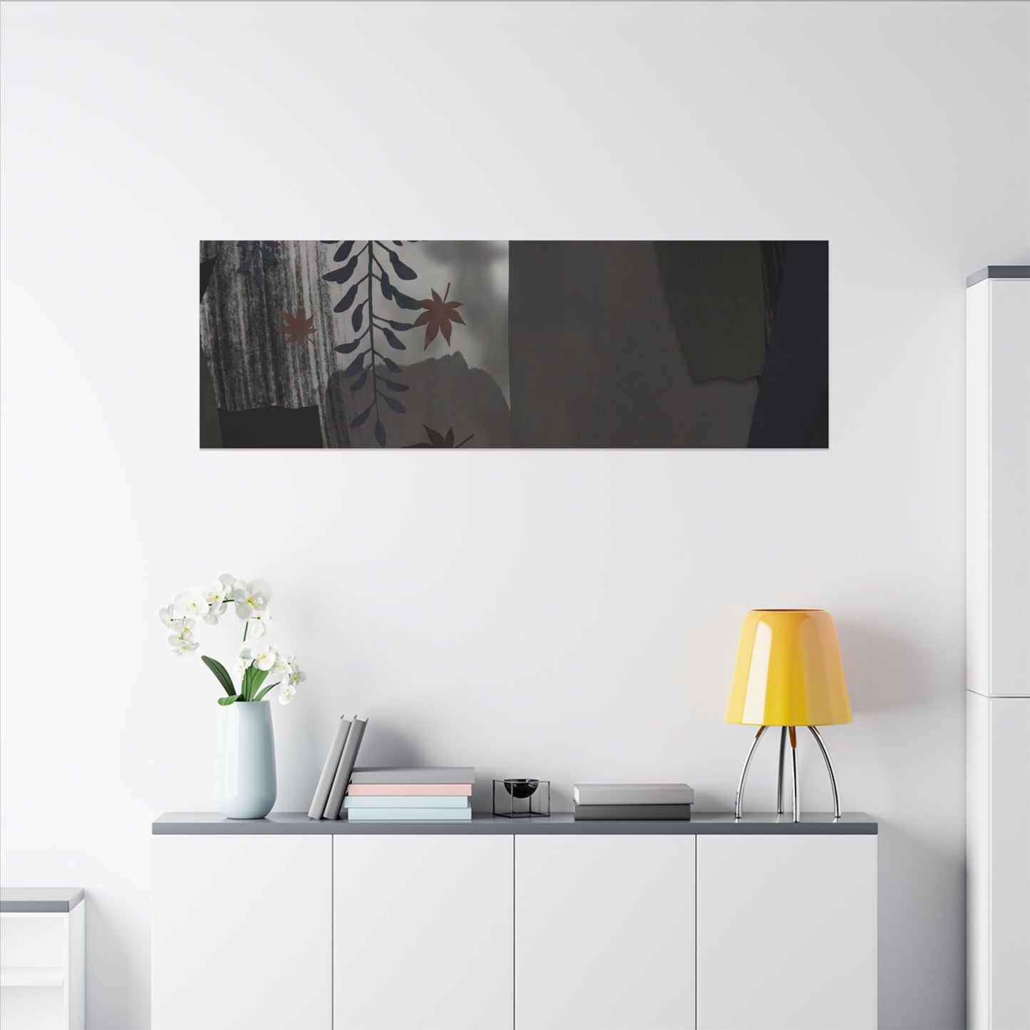Wisteria Autumn Canvas Art | Dark Japandi Moody Design