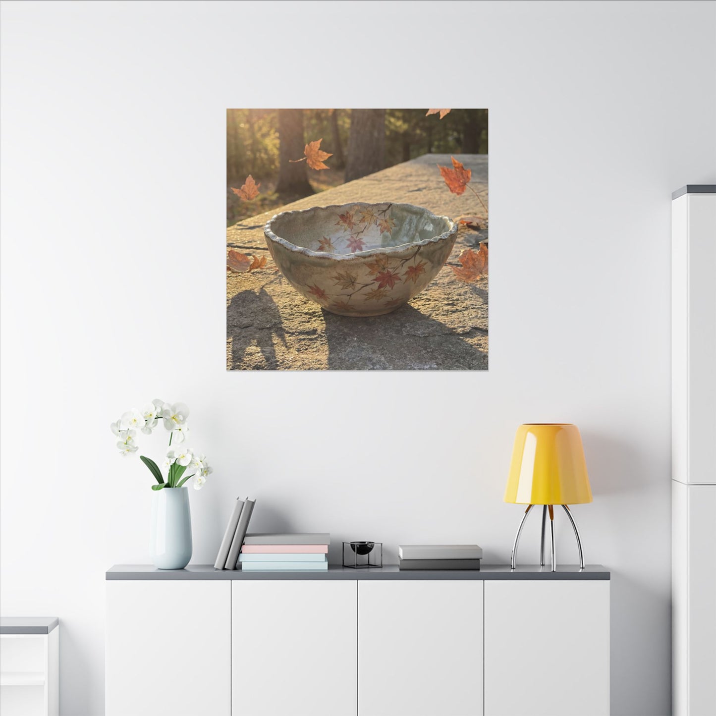 Japandi Ceramic Bowl in Golden Hour | Japanese Pattern Canvas Art
