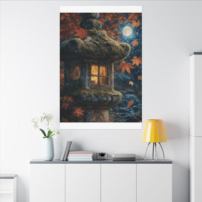 Autumn Stone Lantern Forest Whimsy Canvas Art | Earthy Decor