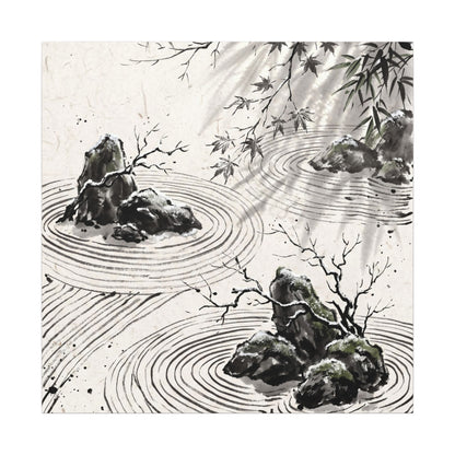 Rock Garden Canvas Art | Winter Zen Sumi E Art