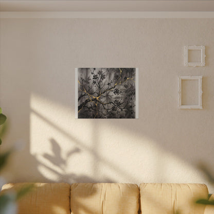 Kanso Cherry Blossom Canvas Art - Kintsugi Crackle Gold