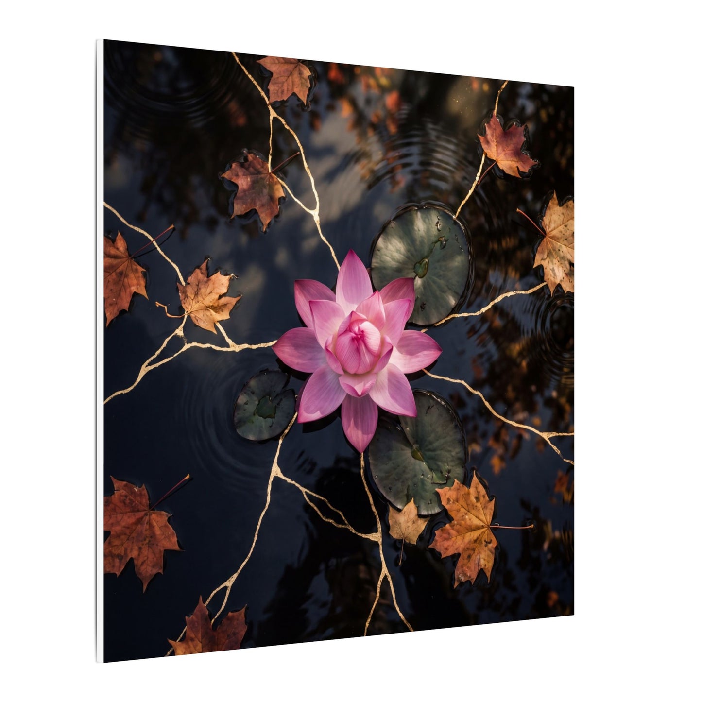 Ma Lotus Flower Canvas Art - Kintsugi Gold Vein