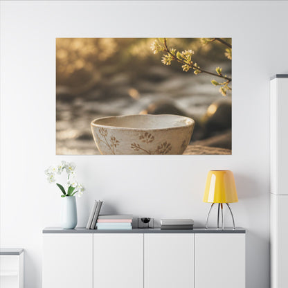 Neutral Ceramic Bowl Canvas Art - Japanese Pattern Japandi