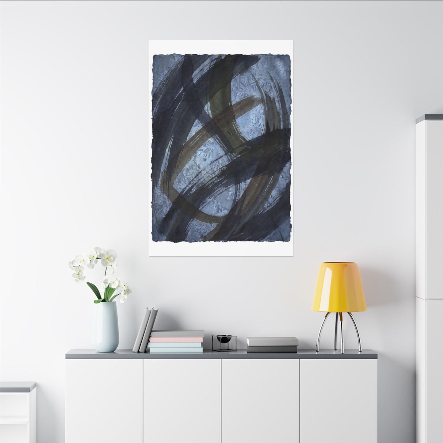 Ink Brushstroke Canvas Art | Winter Dark Japandi Shadow Zen Art