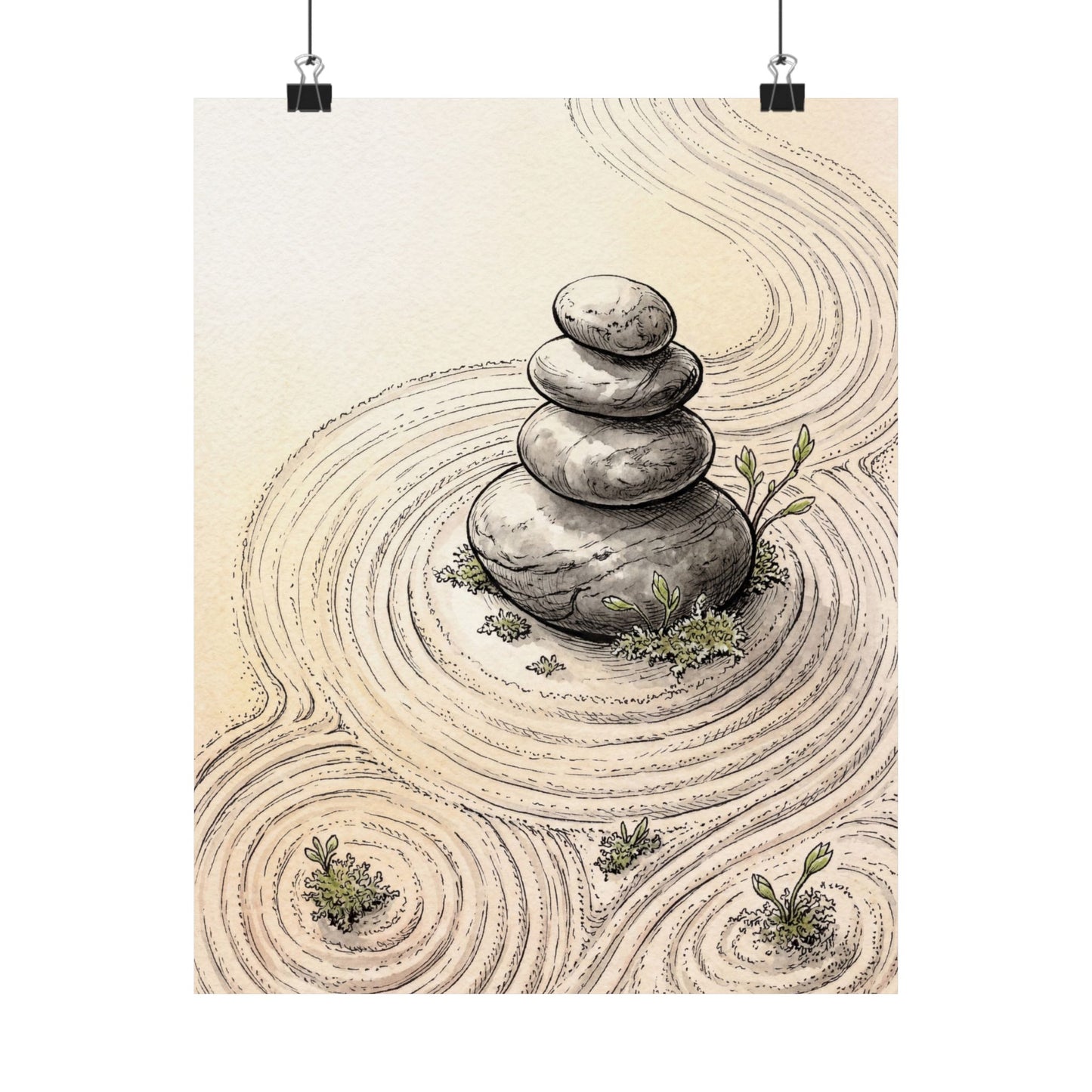 River Stones Karesansui Wall Art Print | Peaceful Zen Art Art Print