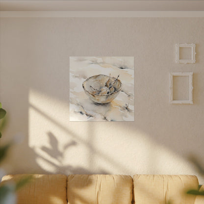 Ceramic Bowl Canvas Art | Winter Japandi Watercolor Art