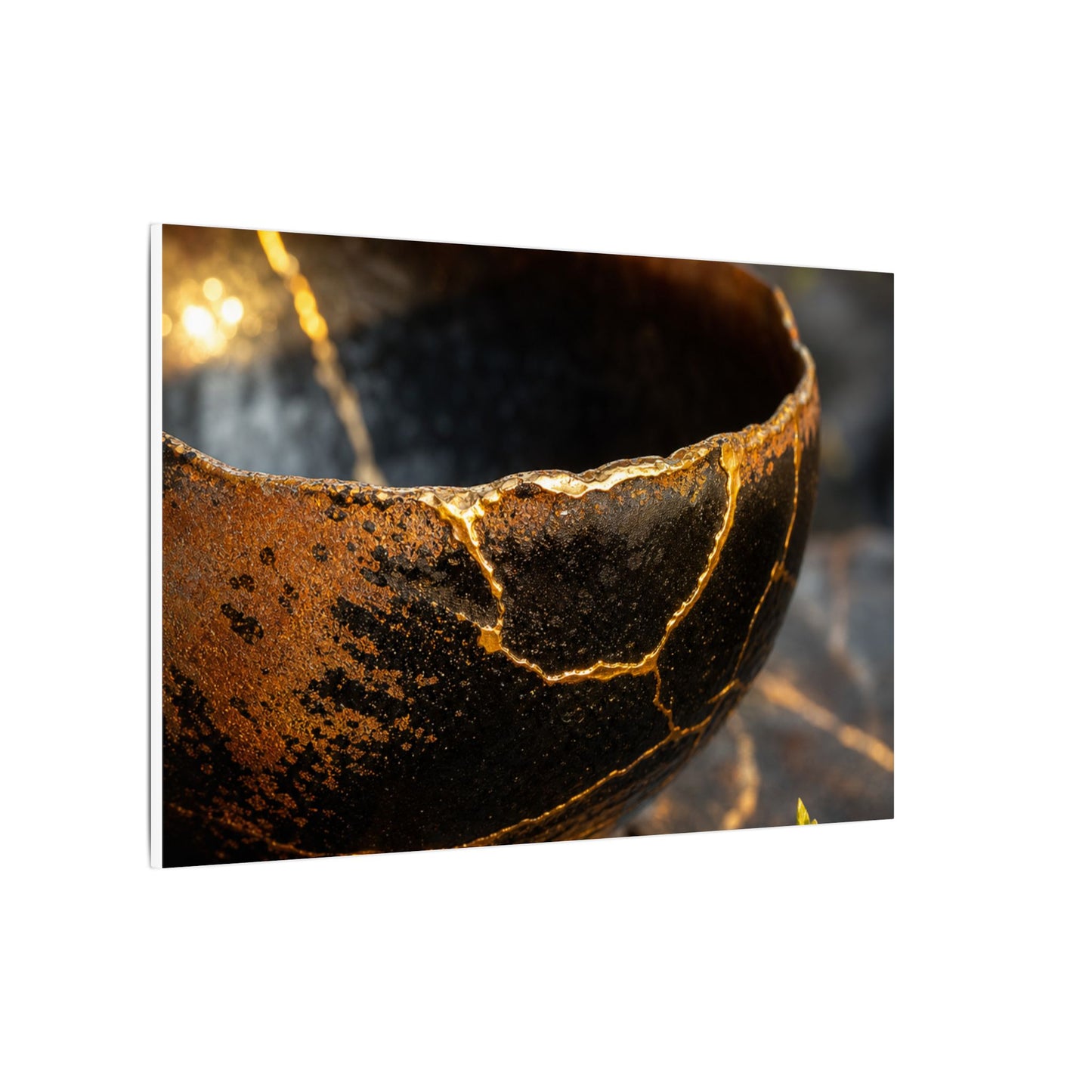 Kintsugi Ceramic Bowl in Golden Hour | Gold Vein Canvas Art