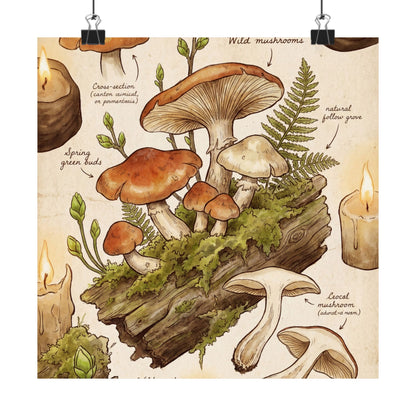 Spring Wild Mushrooms Forest Whimsy Wall Art Print | Rustic Decor Art Print