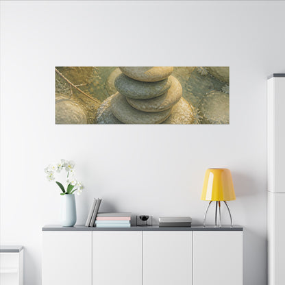 River Stones Watercolor Canvas Art | Elegant Japandi Art