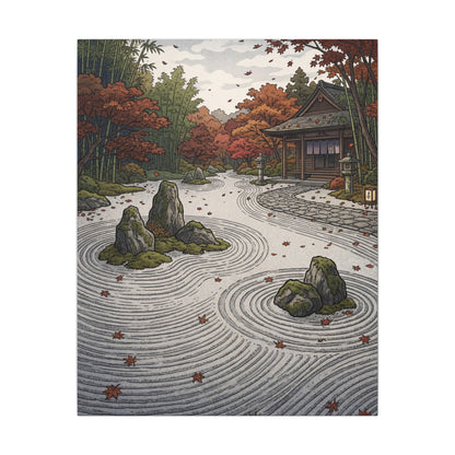 Autumn Rock Garden Ukiyo E Inspired Canvas Art | Peaceful Decor