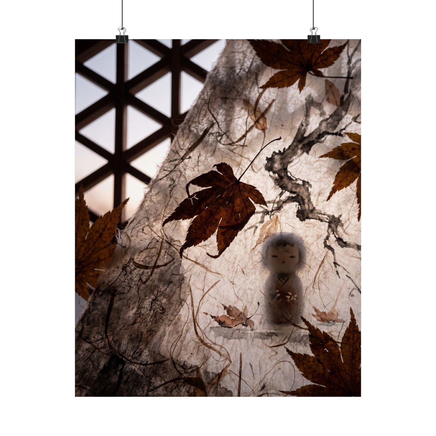Shoji Screen Autumn Wall Art Print | Dark Japandi Bold Design