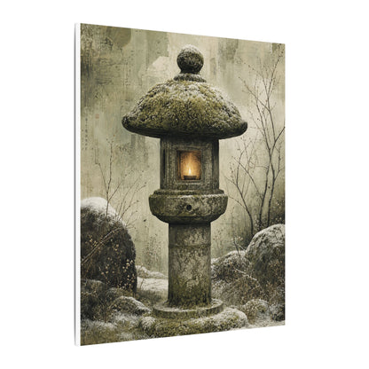Stone Lantern Winter Canvas Art | Japandi Neutral Design