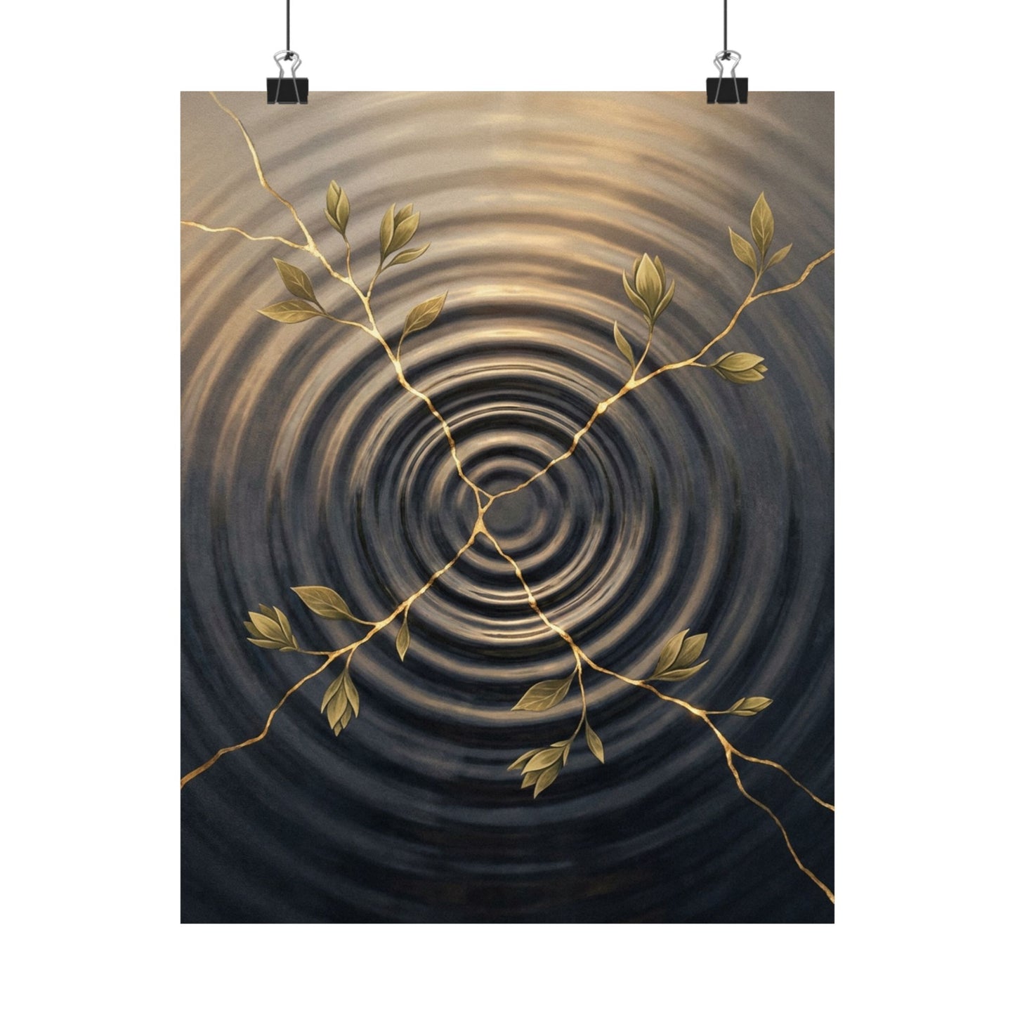 Kanso Water Ripple Wall Art Print - Kintsugi Gold Vein