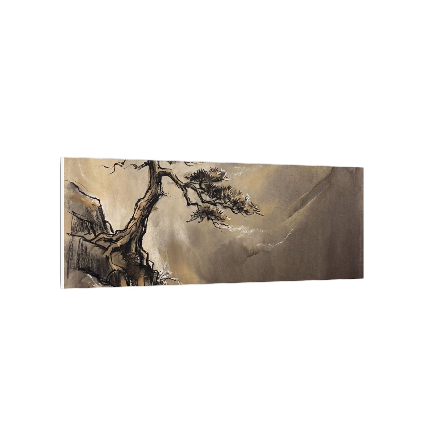 Pine Tree Charcoal Ink Canvas Art | Luxurious Dark Japandi Art