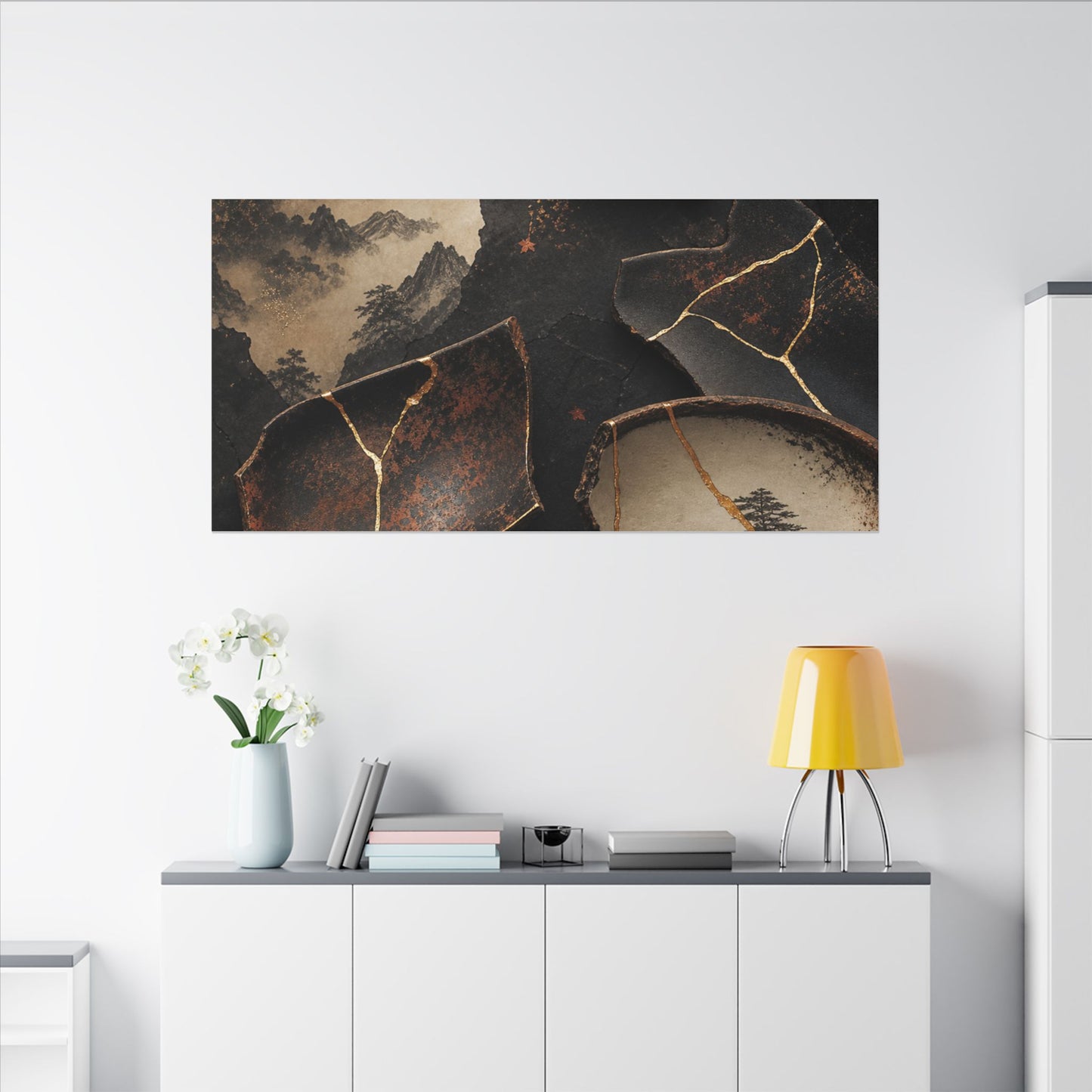 Broken Pottery Gold Vein Canvas Art | Philosophical Kintsugi Art