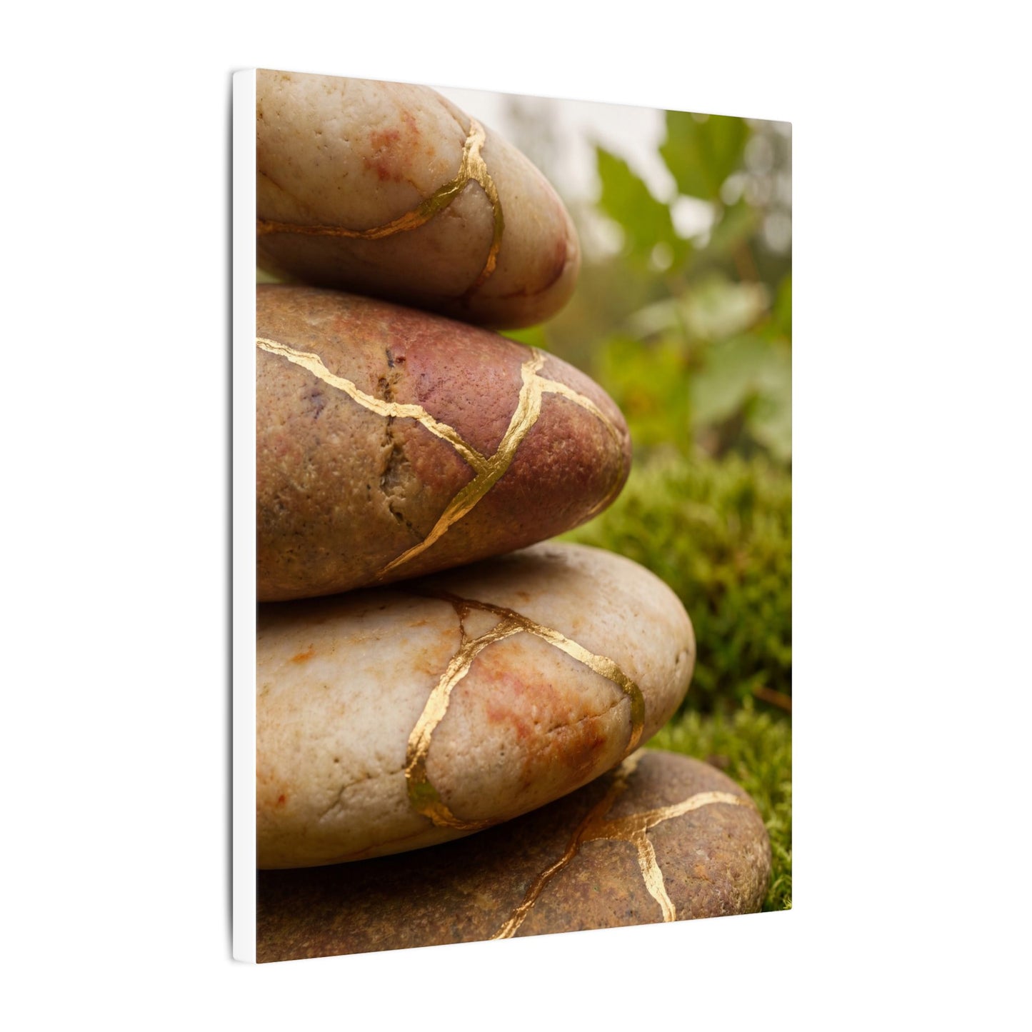 River Stones Summer Canvas Art | Kintsugi Healing Design