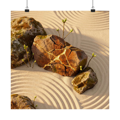 Rock Garden Crackle Gold Wall Art Print | Resilient Kintsugi Art