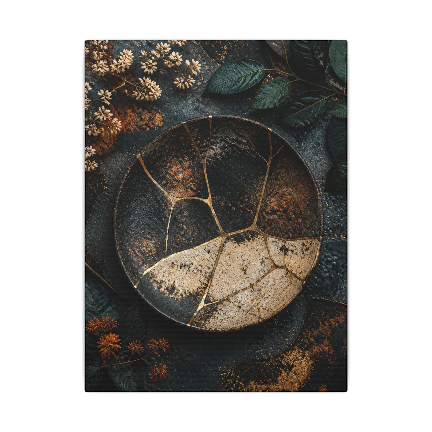 Kintsugi Rust Patina in Dawn | Gold Repair Canvas Art