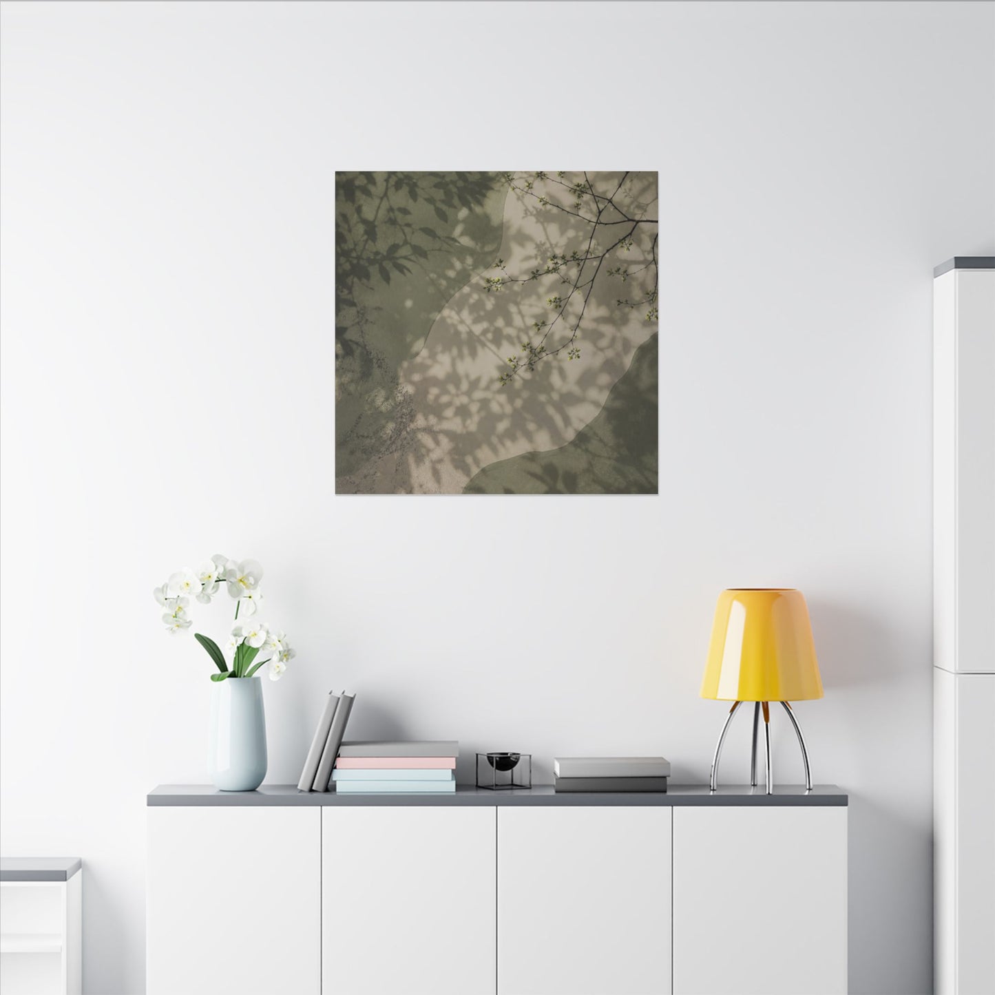Neutral Shadow Play Canvas Art - Japanese Pattern Japandi