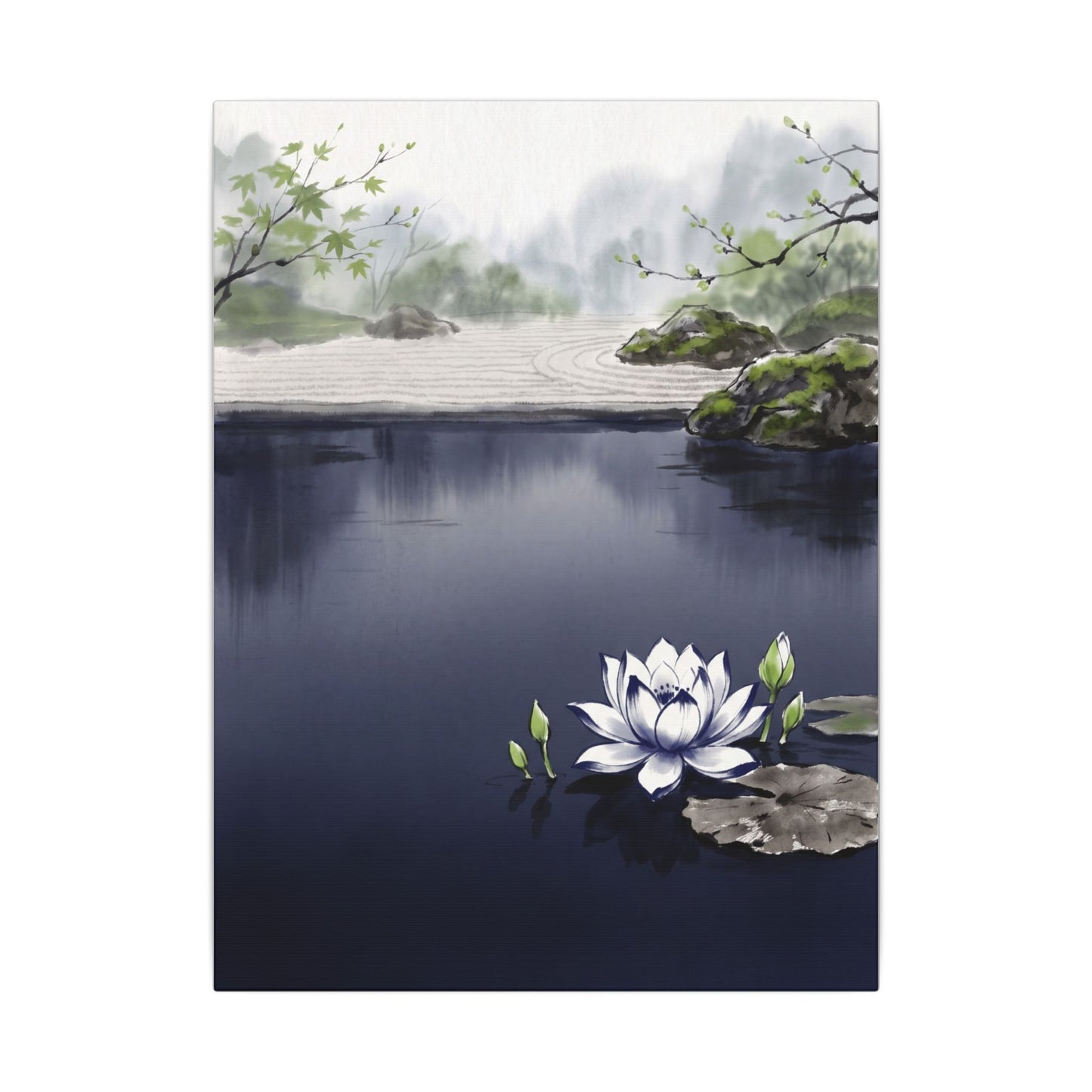 Lotus Flower Karesansui Canvas Art | Tranquil Zen Art