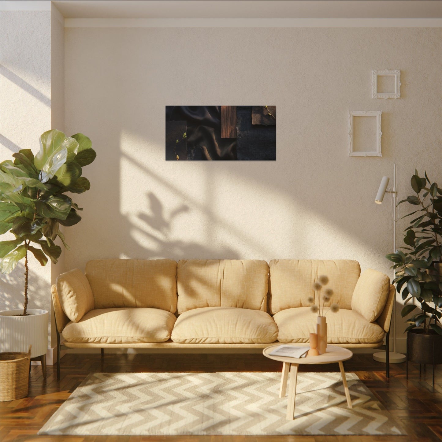 Silk Drape Spring Canvas Art | Dark Japandi Moody Design