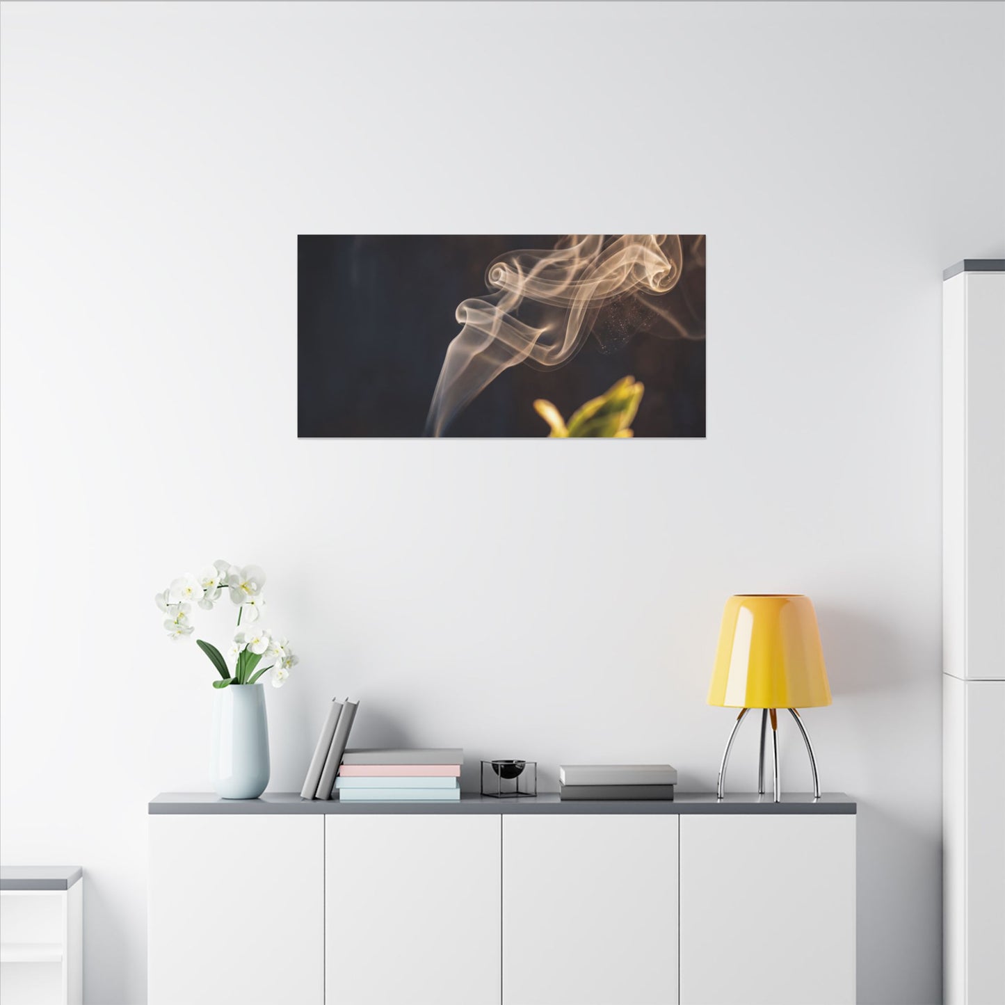 Golden Hour Incense Smoke Canvas Art - Dark Japandi Kanso