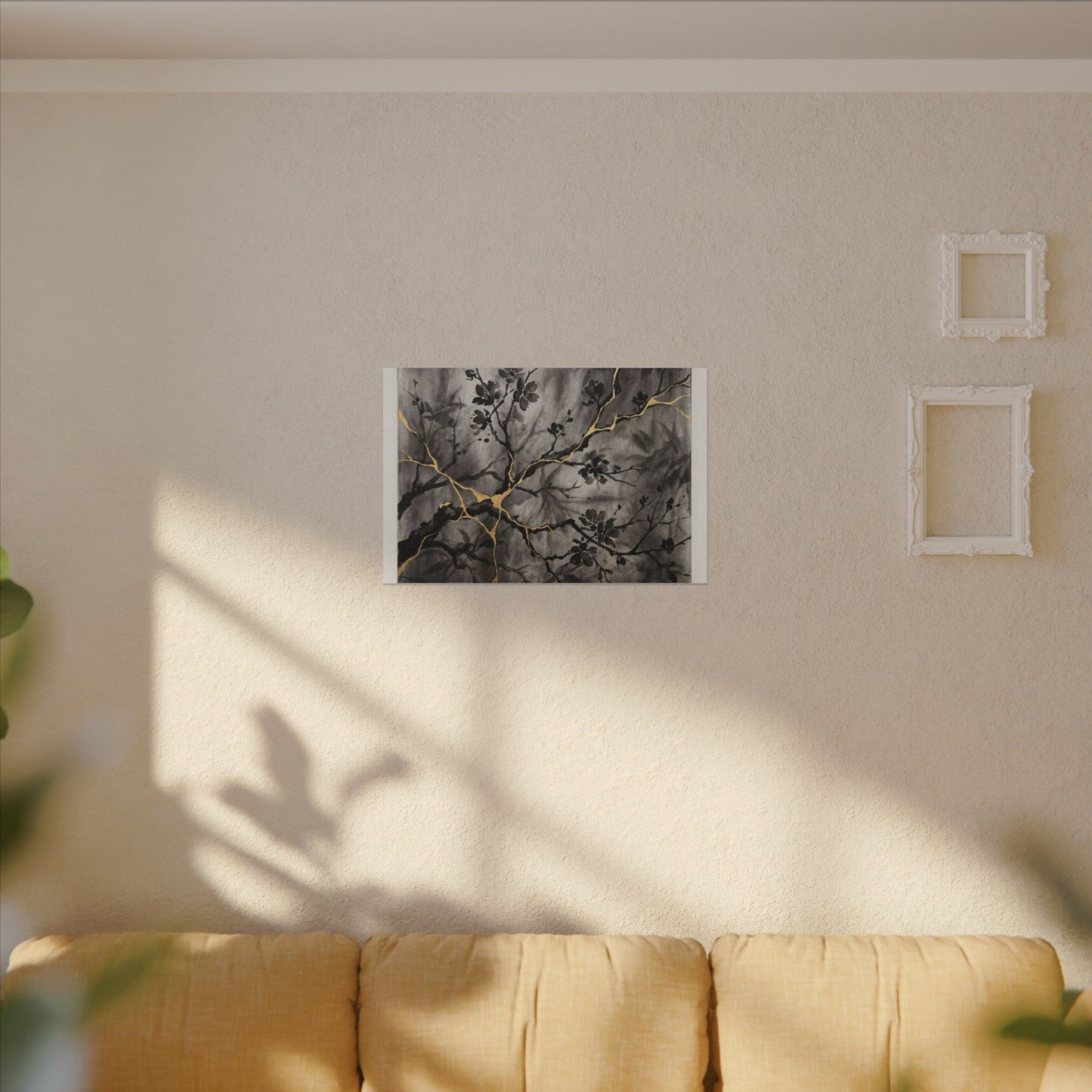 Kanso Cherry Blossom Canvas Art - Kintsugi Crackle Gold