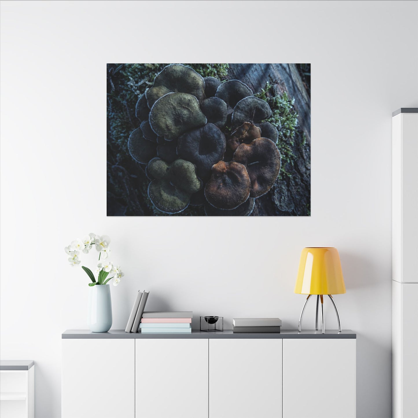 Wild Mushrooms Moody Minimal Canvas Art | Moody Dark Japandi Art